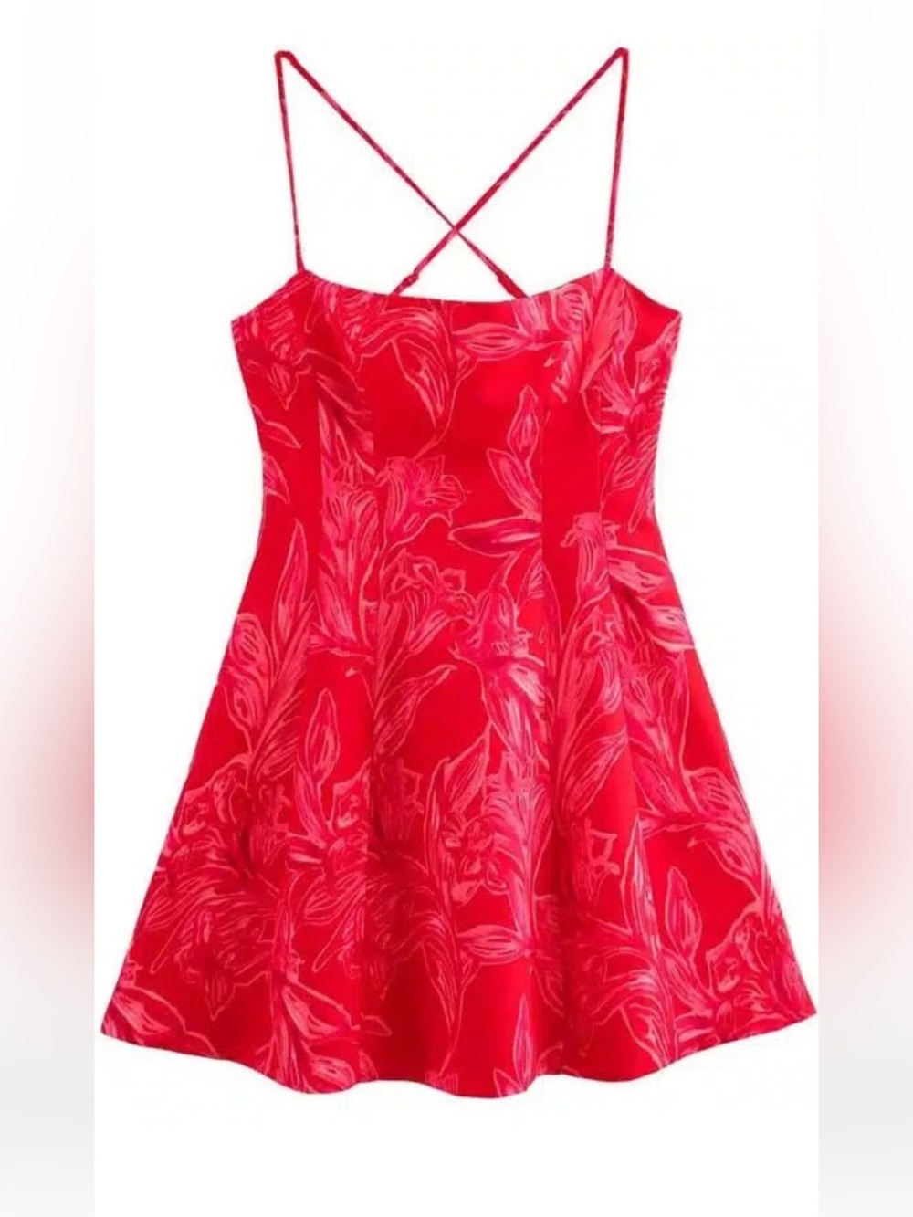 Zara Red Floral Spaghetti-Strap  Dress